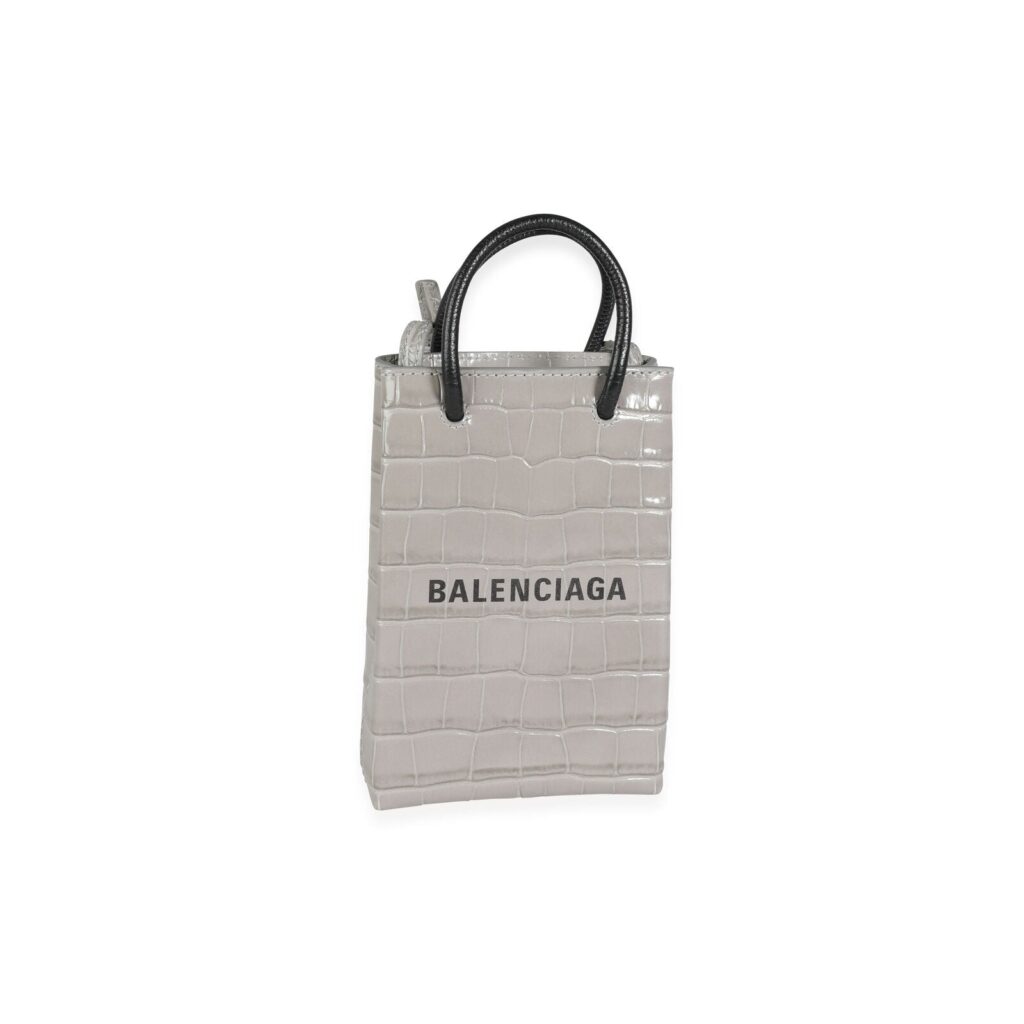 BALENCIAGA STEEL GREY CROC-EMBOSSED SHOPPING PHONE HOLDER BAG - Product Image 2