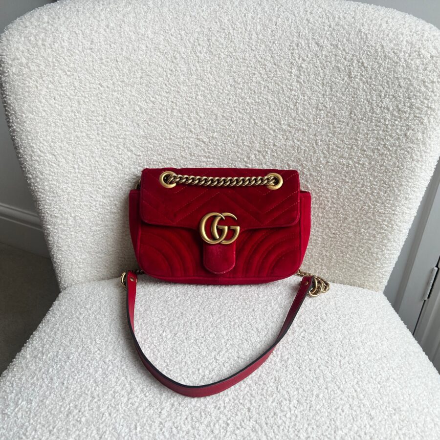 Gucci GG Mini Red Velvet Marmont Mini Shoulder Bag (RRP £1295) | Studio Nafay