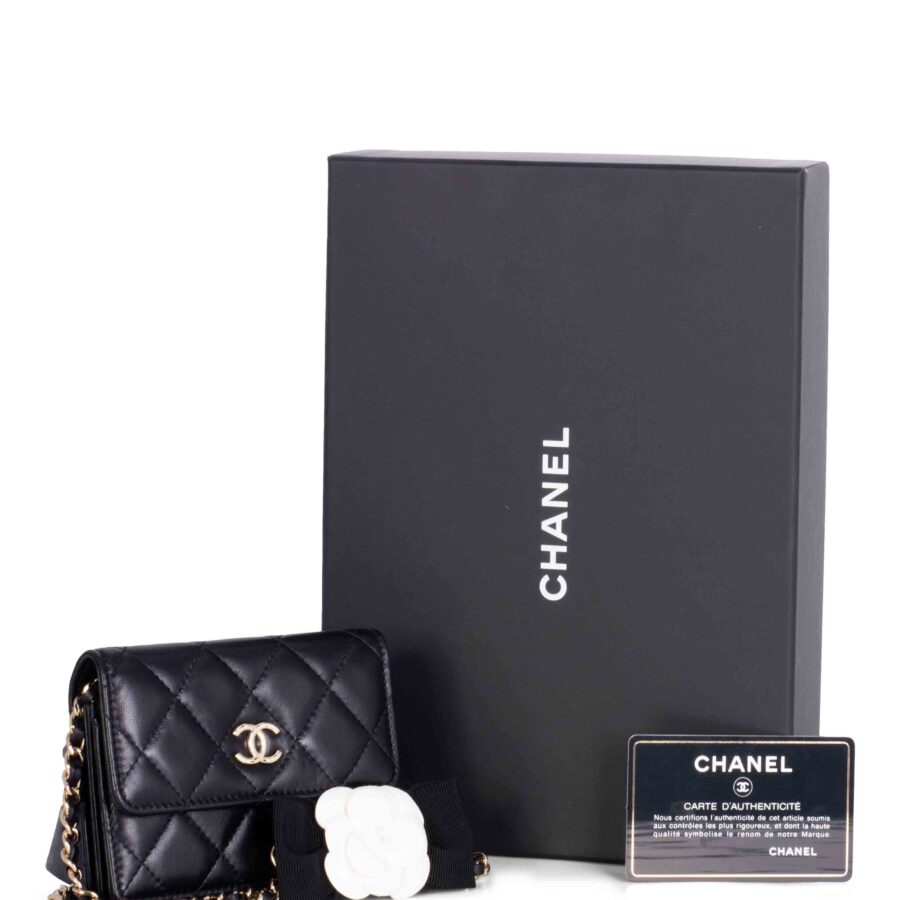Chanel CC Quilted Leather Mini Camellia Flap Messenger Bag Black | Studio Nafay