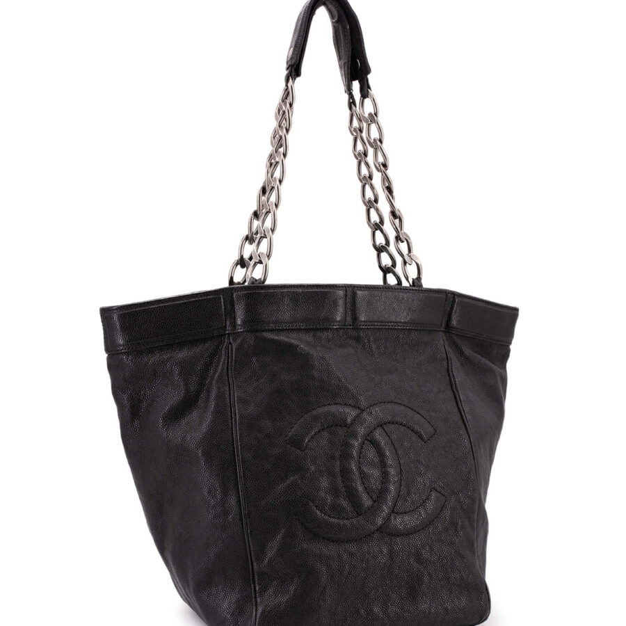 Chanel Caviar Leather Large CC Logo Shopper Bag Black | Studio Nafay