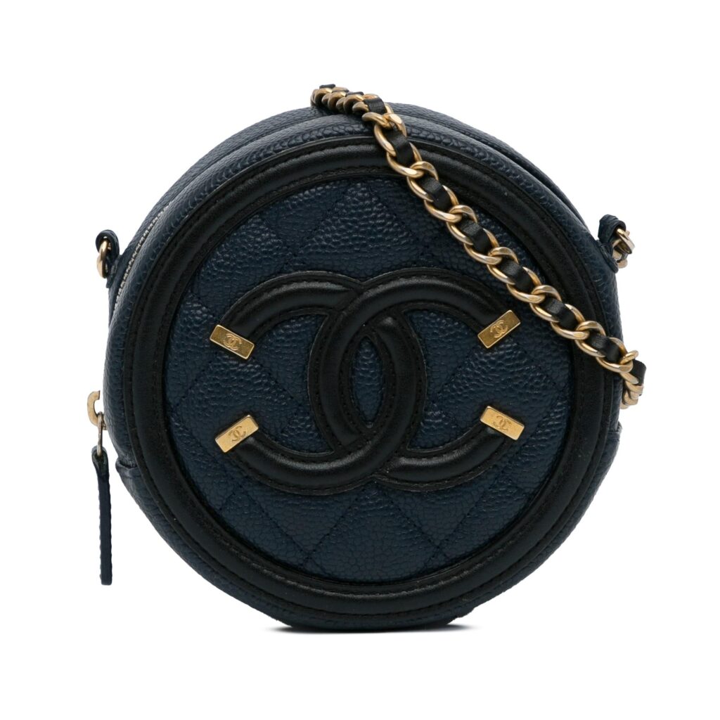 Chanel CC Filigree Caviar Round Crossbody Bag | Studio Nafay