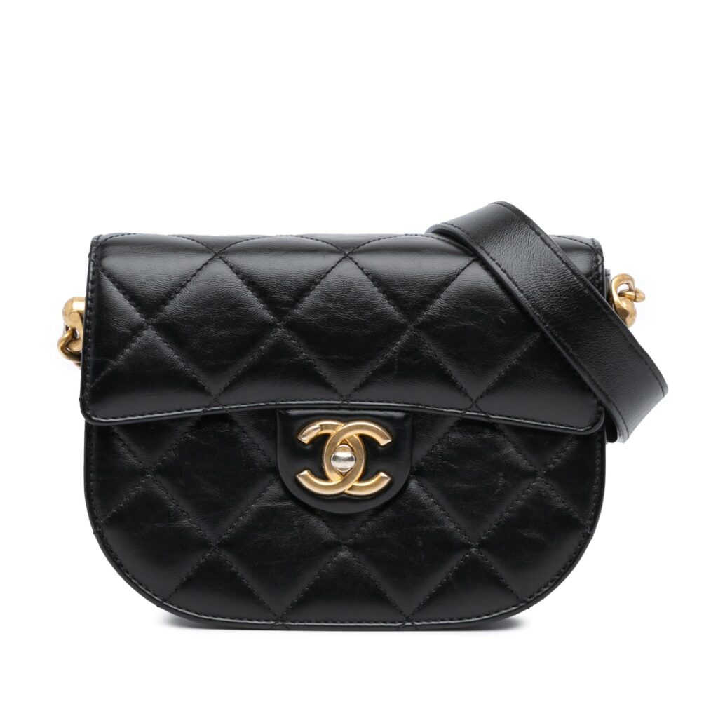 Chanel CC Quilted Calfskin Round Moon Messenger Flap | Studio Nafay
