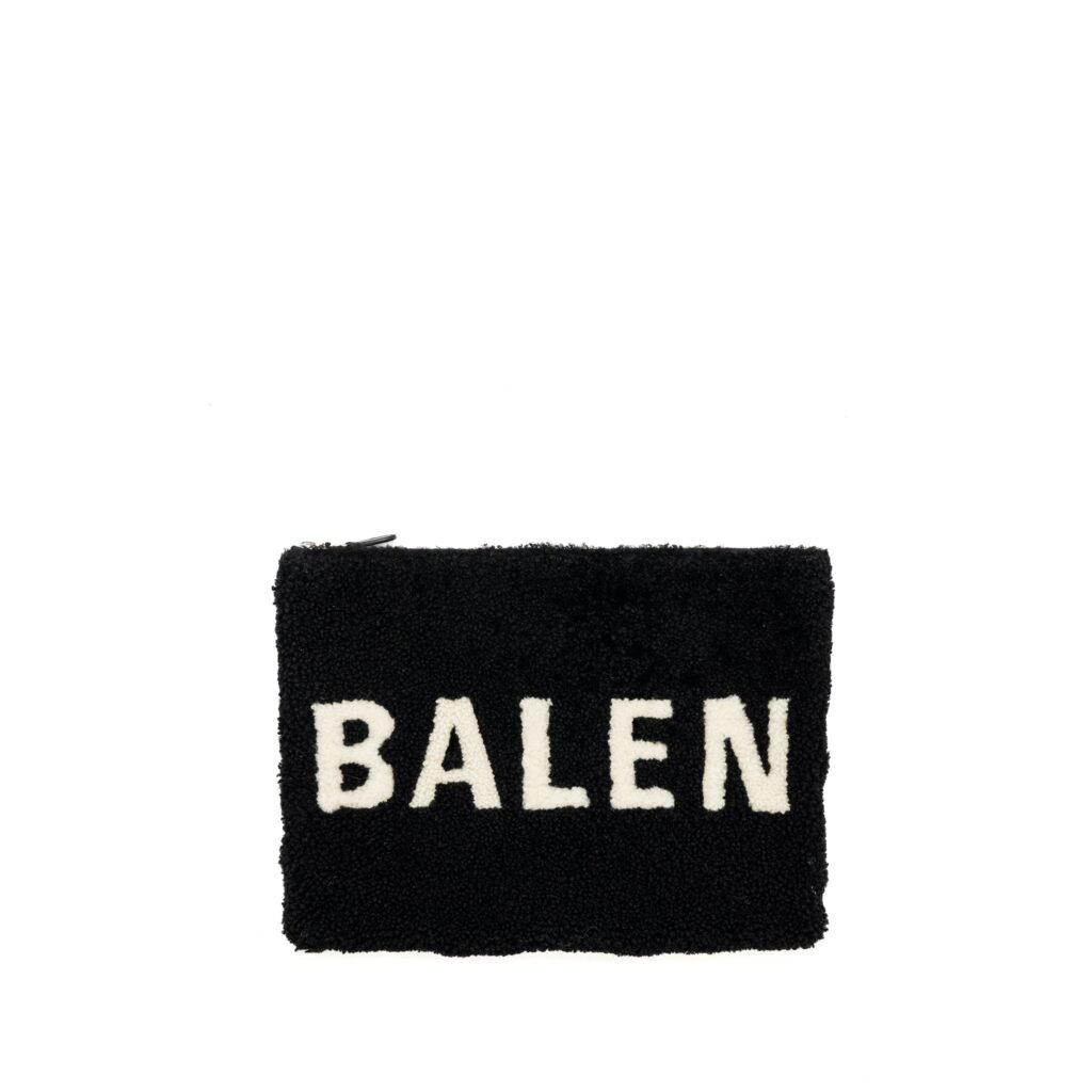 Balenciaga zip pouch clutch shearling black/ white SHW | Studio Nafay
