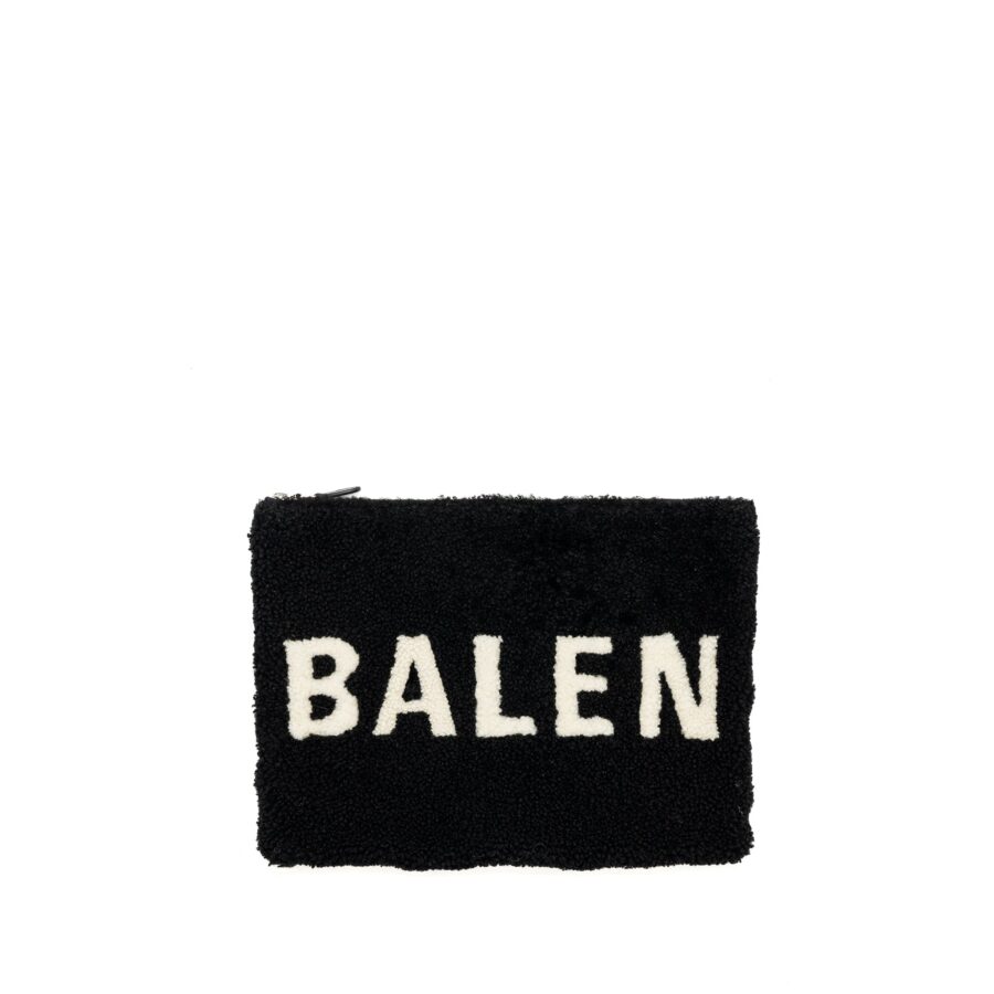 Balenciaga zip pouch clutch shearling black/ white SHW | Studio Nafay