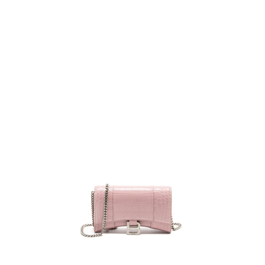 Balenciaga Hourglass Wallet on Chain Croc-Embossed Calfskin Pink SHW | Studio Nafay