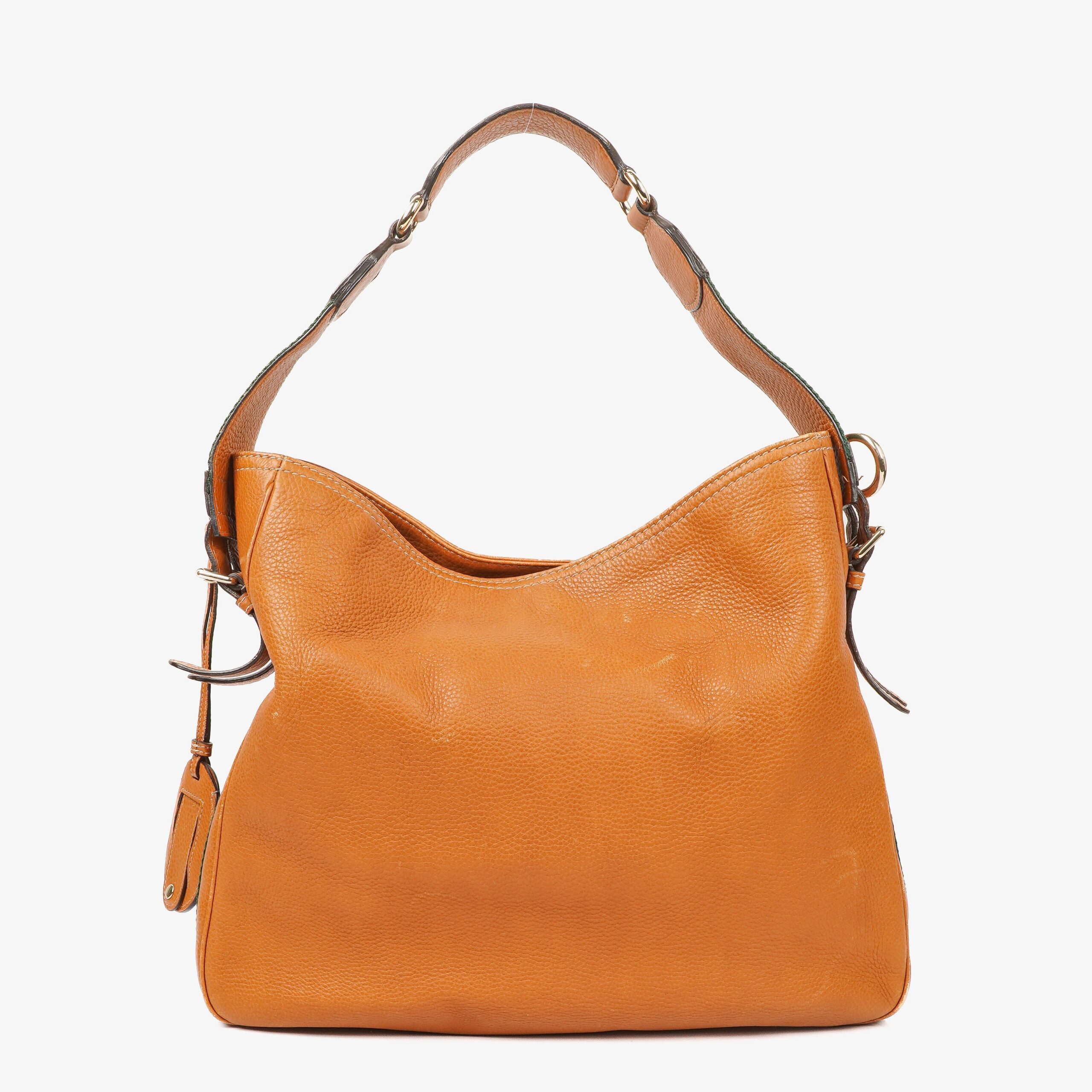 Gucci Web Striped Brown Lerahter Hobo Bag