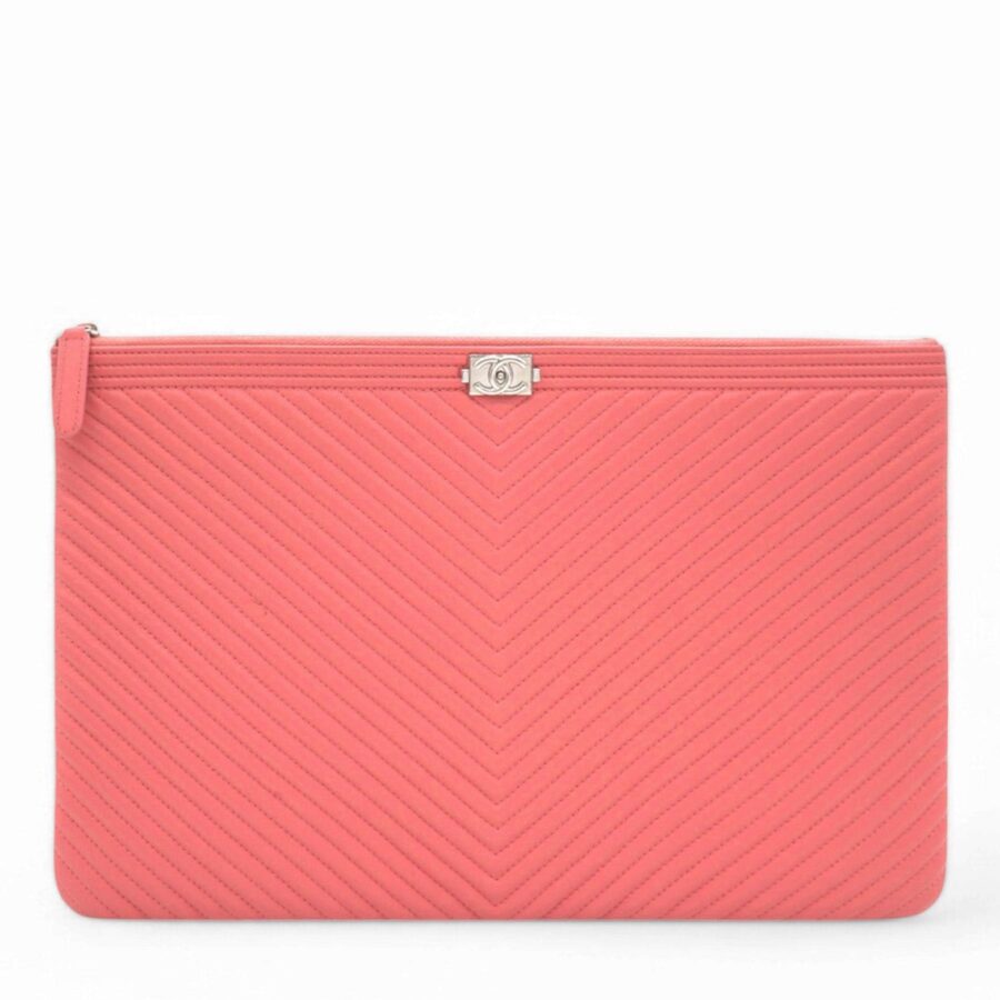 Chanel Caviar Chevron Clutch Pink | Studio Nafay