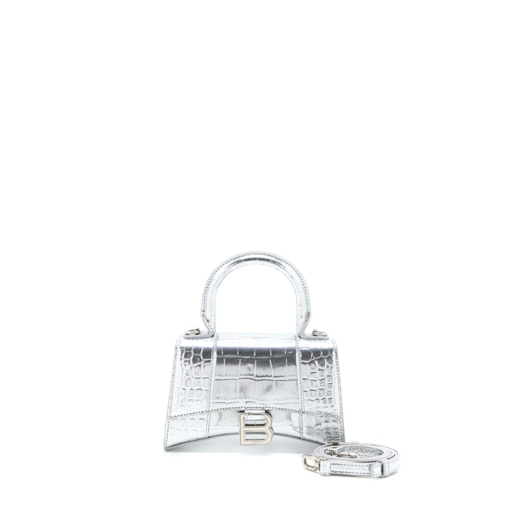 Balenciaga Hourglass XS Embossed Calfskin Silver SHW | Studio Nafay