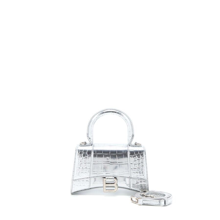 Balenciaga Hourglass XS Embossed Calfskin Silver SHW | Studio Nafay