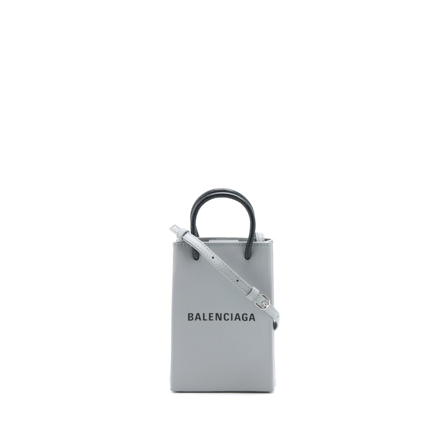 Balenciaga Mini Shopping Phone Pouch Grey SHW | Studio Nafay