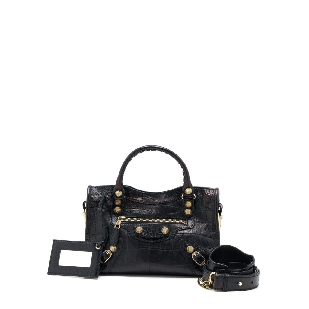 Balenciaga Mini City Croc-Embossed Calfskin Black GHW | Studio Nafay