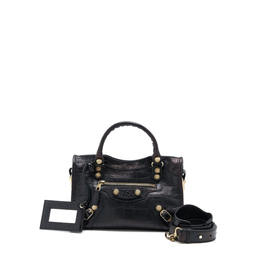 Balenciaga Mini City Croc-Embossed Calfskin Black GHW | Studio Nafay