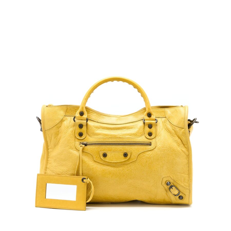 Balenciaga Classic City Bag Lambskin Yellow with Black Hardware | Studio Nafay