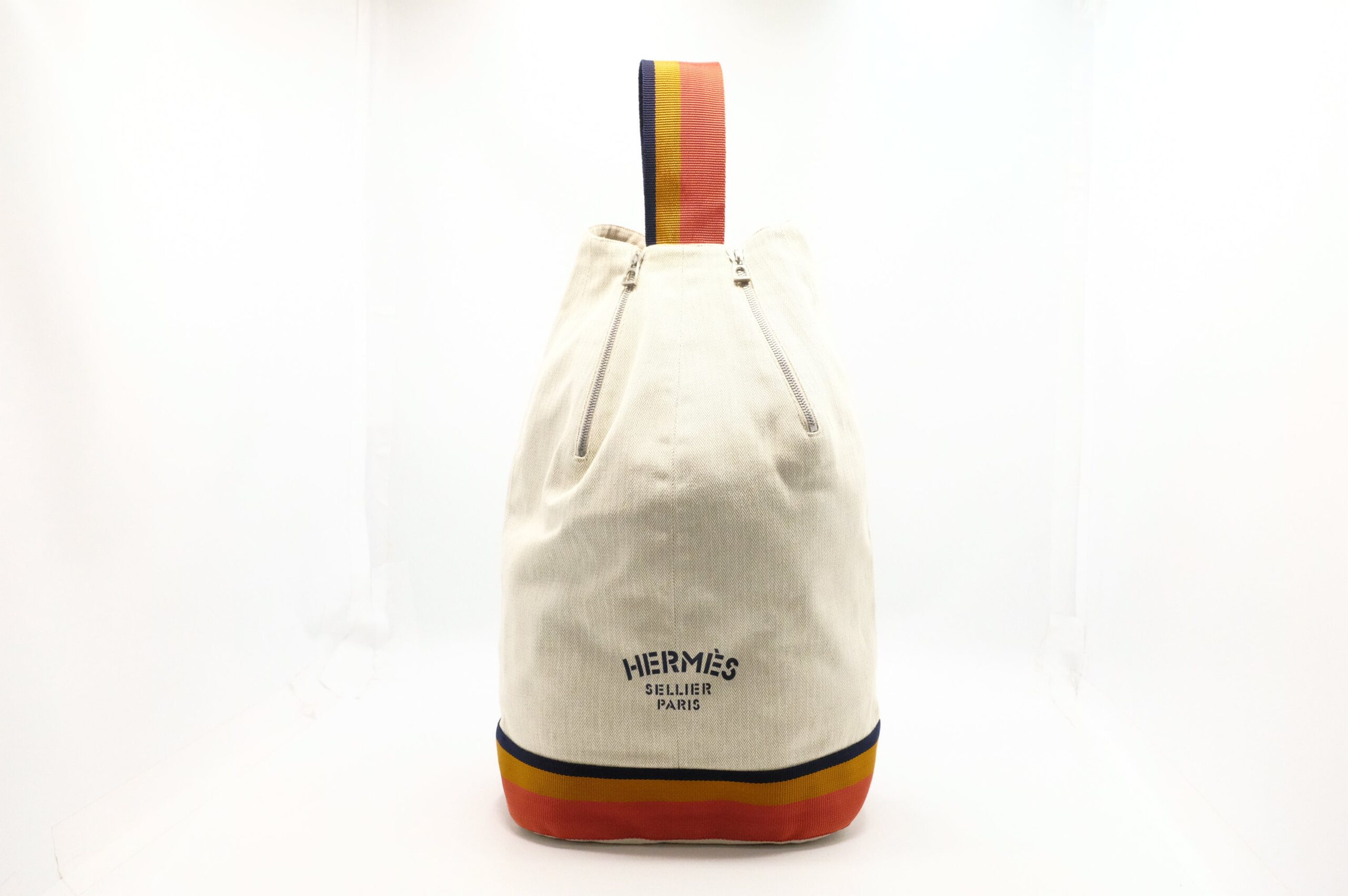 Hermes Natural Toile Chevron Cavalier Sling Bag in Off White Canvas