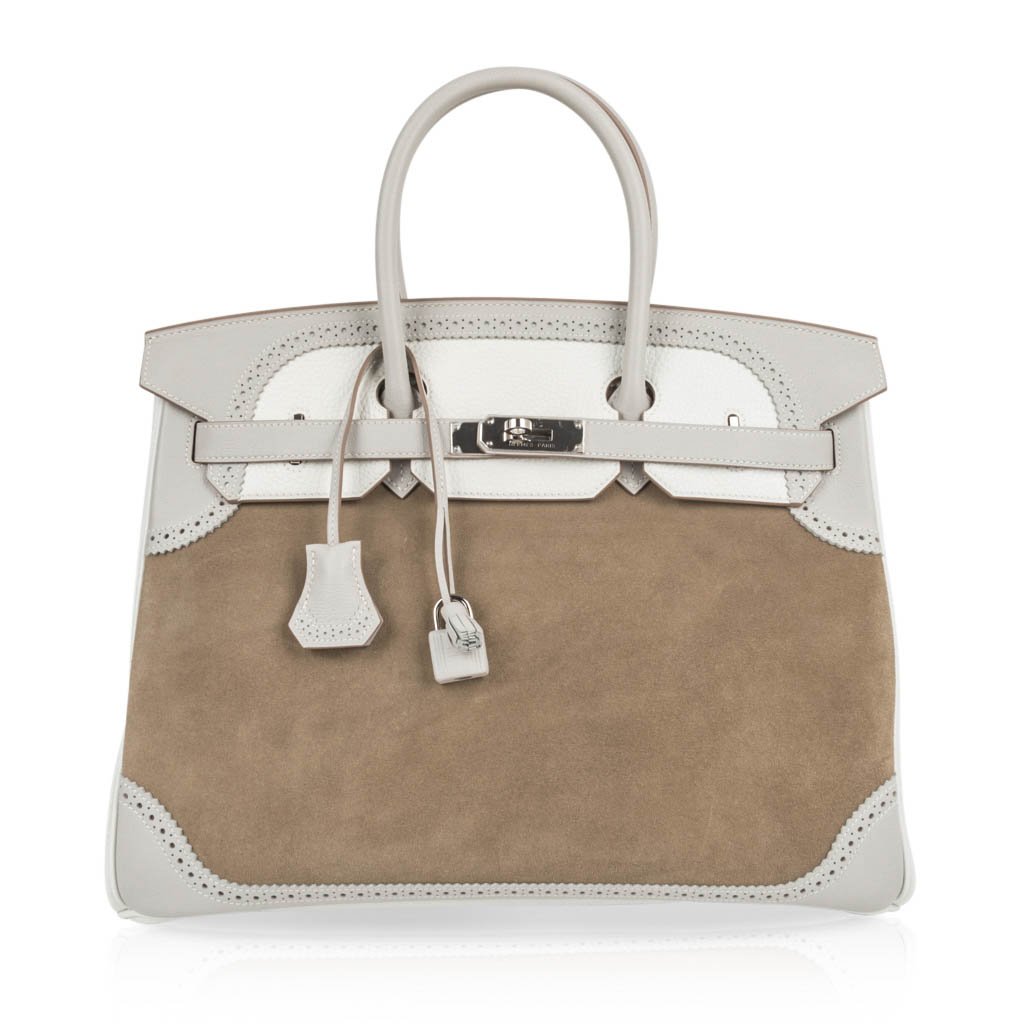 Hermes Birkin 35 Bag Grizzly Ghillies Gris Perle Gris Caillou Colour Limited Edition Rare