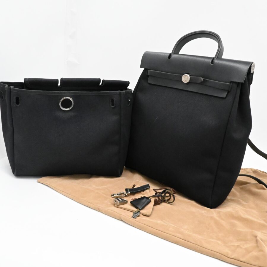 Hermes Toile Herbag A Dos PM Backpack in Black Canvas | Studio Nafay