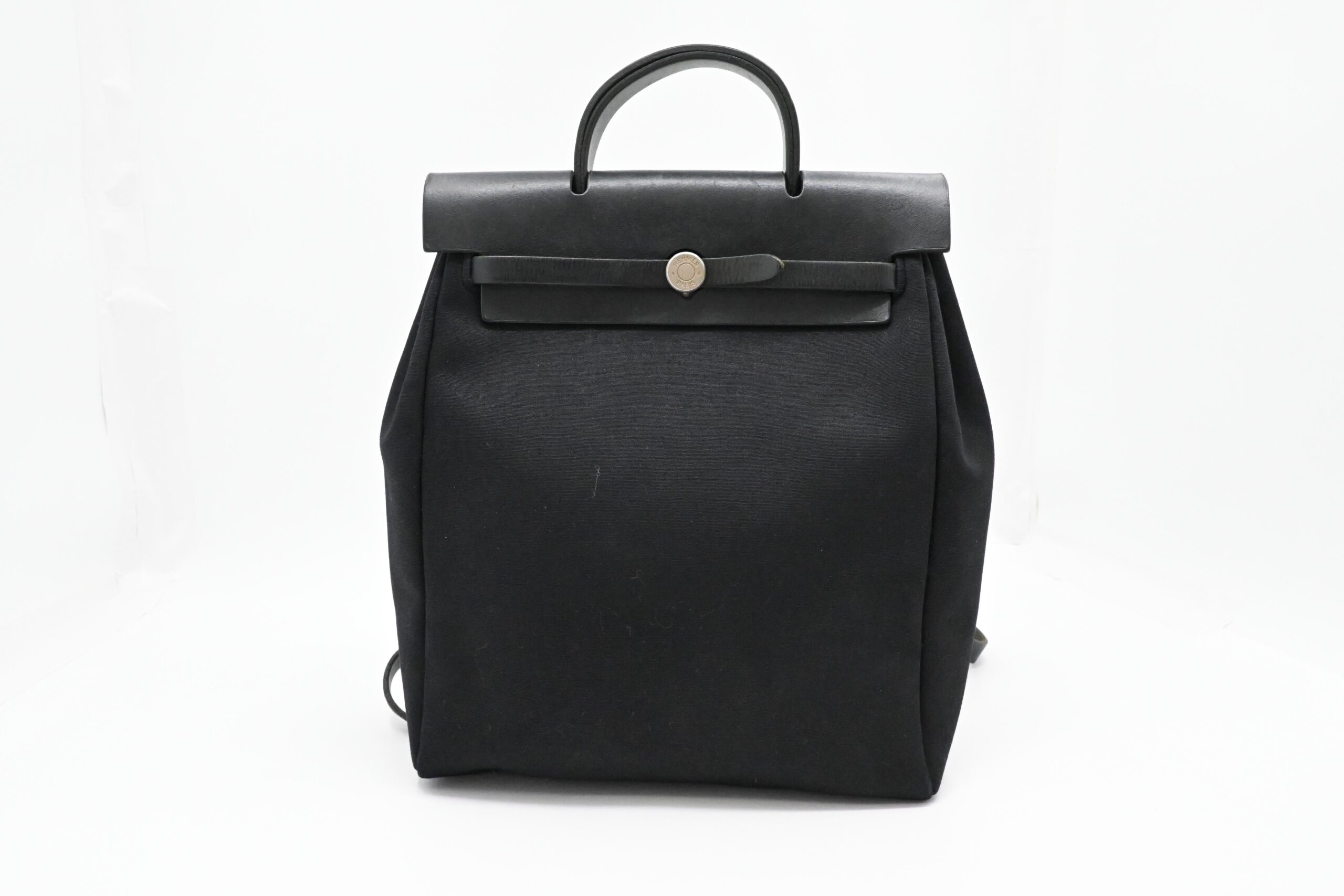 Hermes Toile Herbag A Dos PM Backpack in Black Canvas