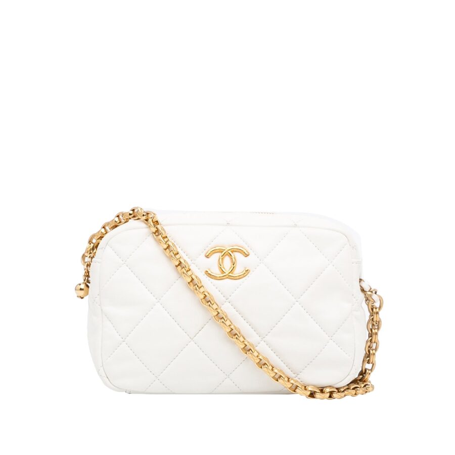 Chanel Camera Bag Small White Quilted Lambskin Gold | Studio Nafay