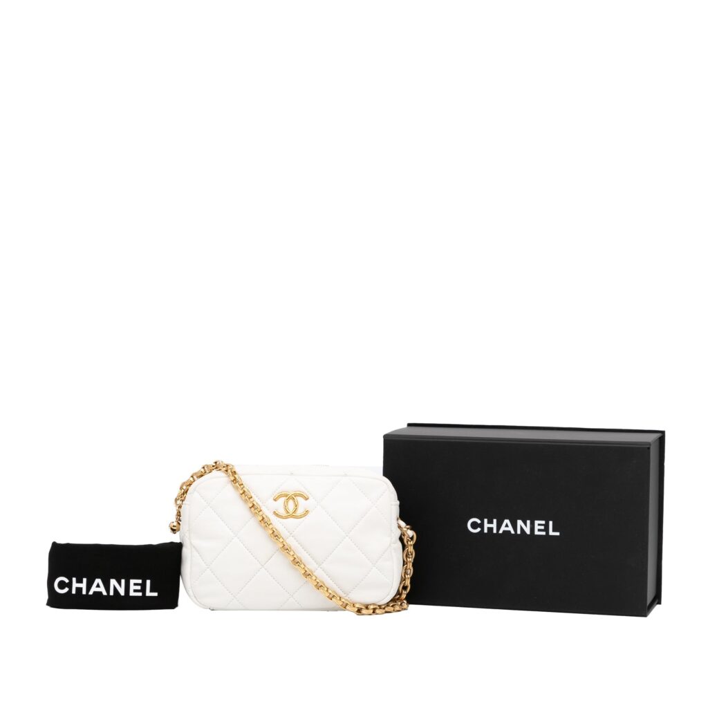 Chanel Camera Bag Small White Quilted Lambskin Gold - Product Image 2
