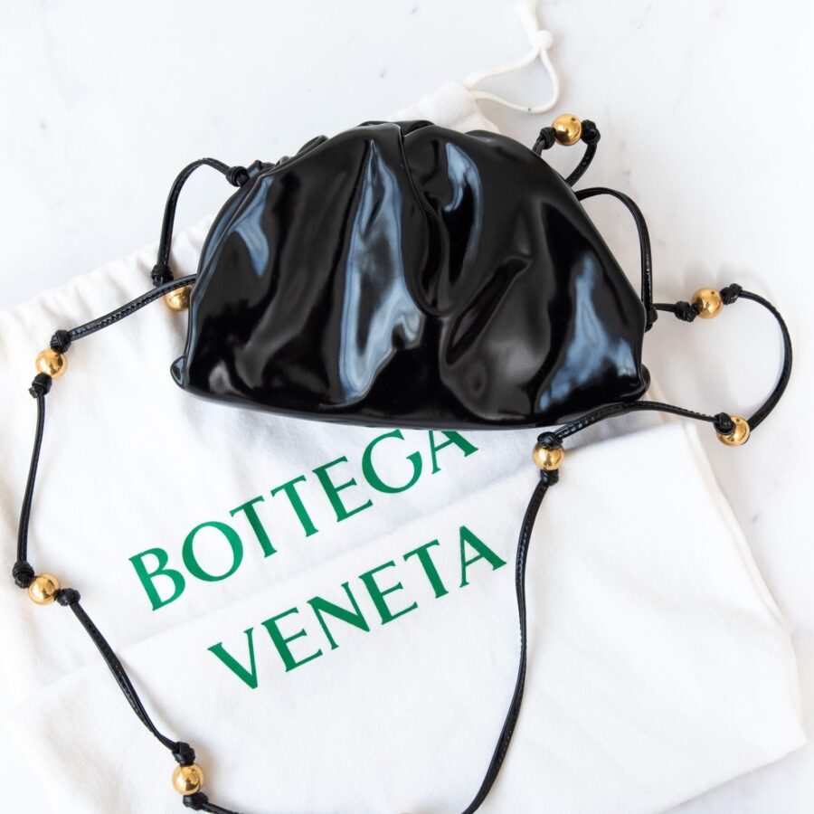 Bottega Veneta Black Patent Mini Pouch Bag | Studio Nafay