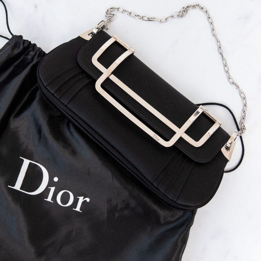 Dior Black Pleated Satin Frame Bag | Studio Nafay