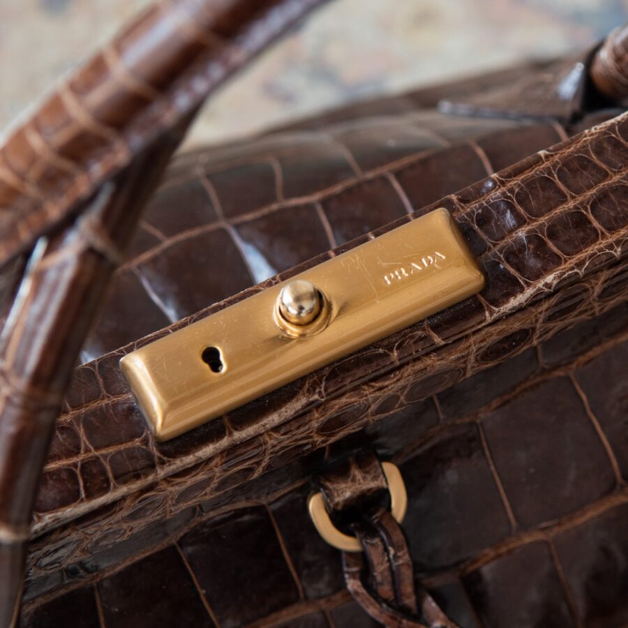Prada Brown Crocodile Bag with Gold Tone Hardware | Studio Nafay