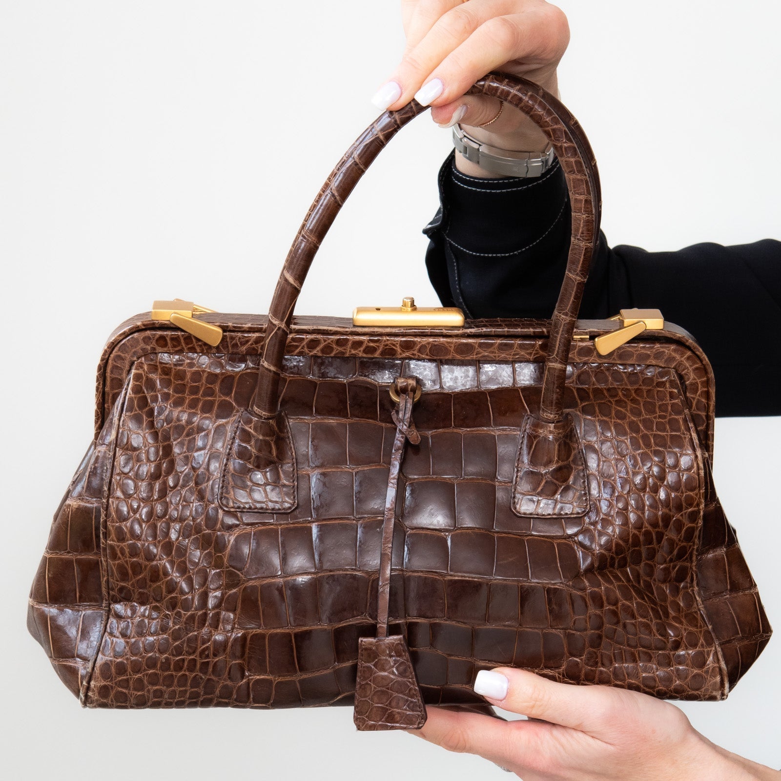 Prada Brown Crocodile Bag with Gold Tone Hardware