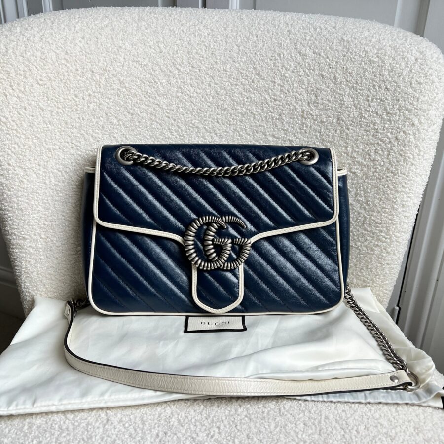 Gucci GG Navy and White Torchon Marmont Medium Shoulder Bag (RRP £ ) | Studio Nafay