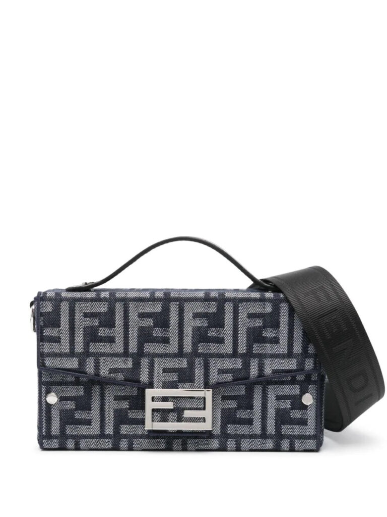 FENDI FF BLUE JACQUARD AND LEATHER SOFT TRUNK BAGUETTE BAG - Product Image 2