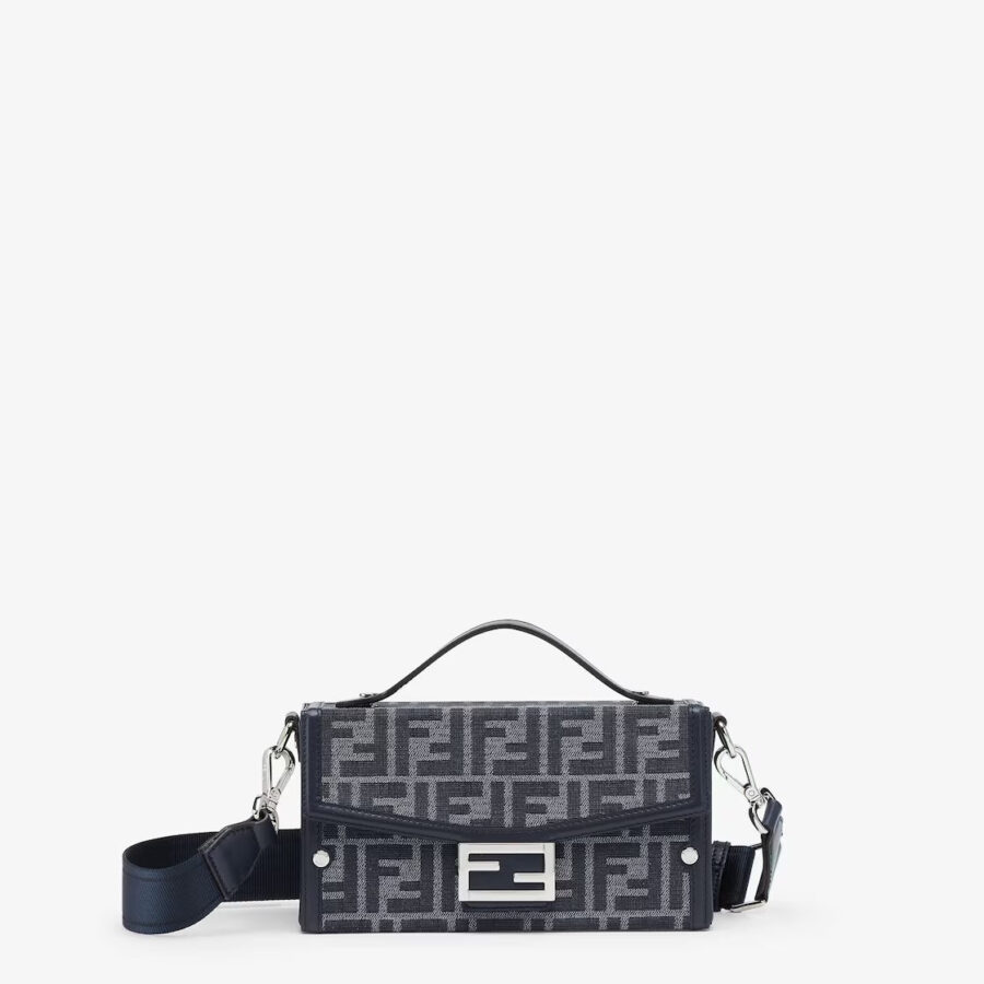 FENDI FF BLUE JACQUARD AND LEATHER SOFT TRUNK BAGUETTE BAG | Studio Nafay