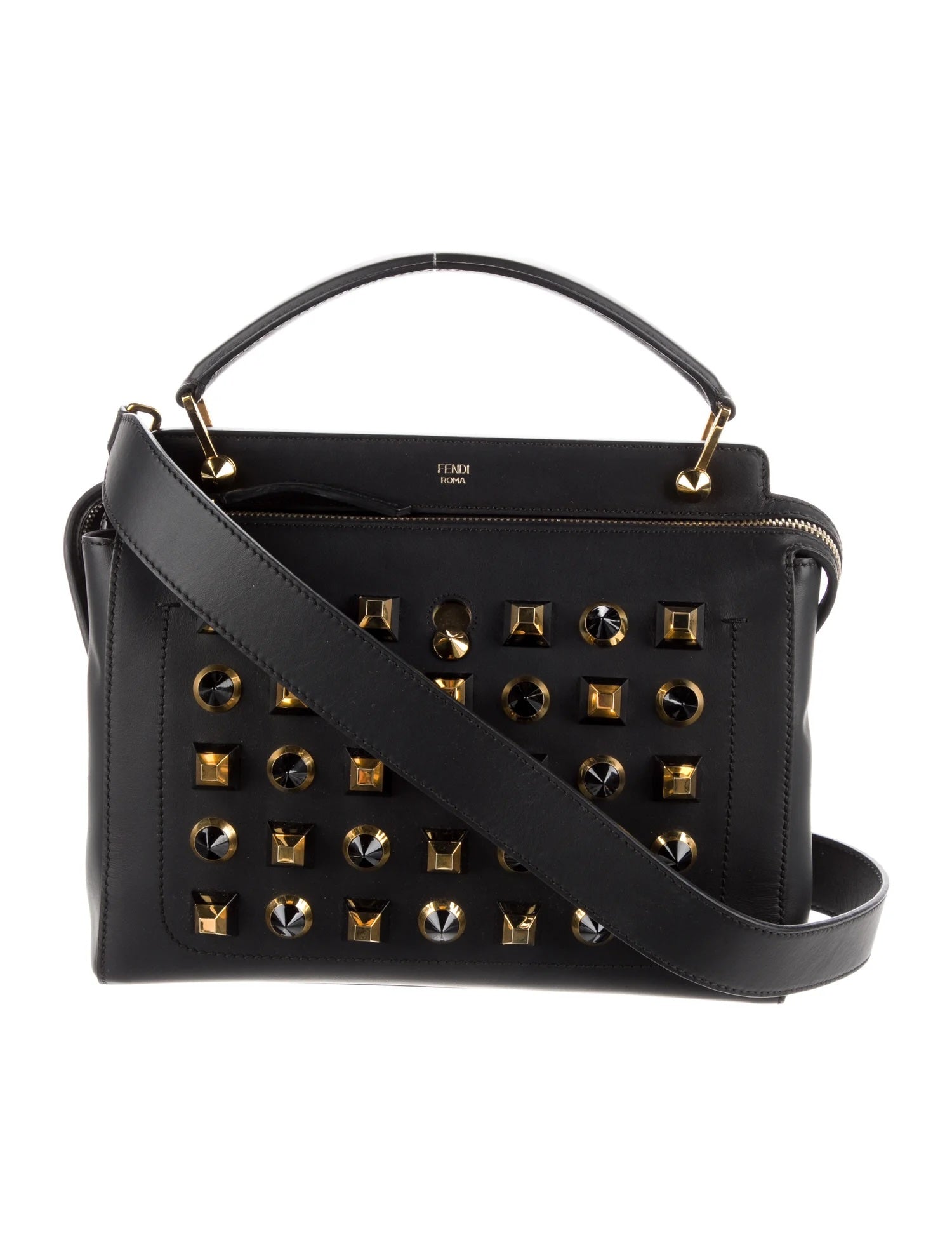 FENDI STUDDED DOTCOM TWO WAY LEATHER BAG