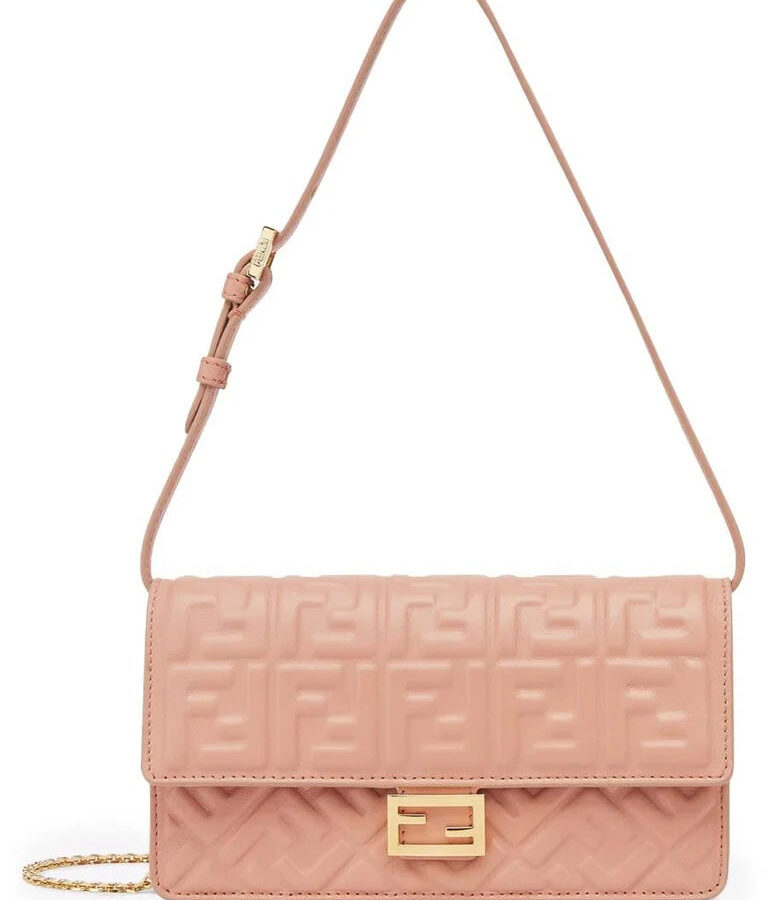 FENDI FF BAGUETTE CALFSKIN LEATHER WALLET ON CHAIN | Studio Nafay