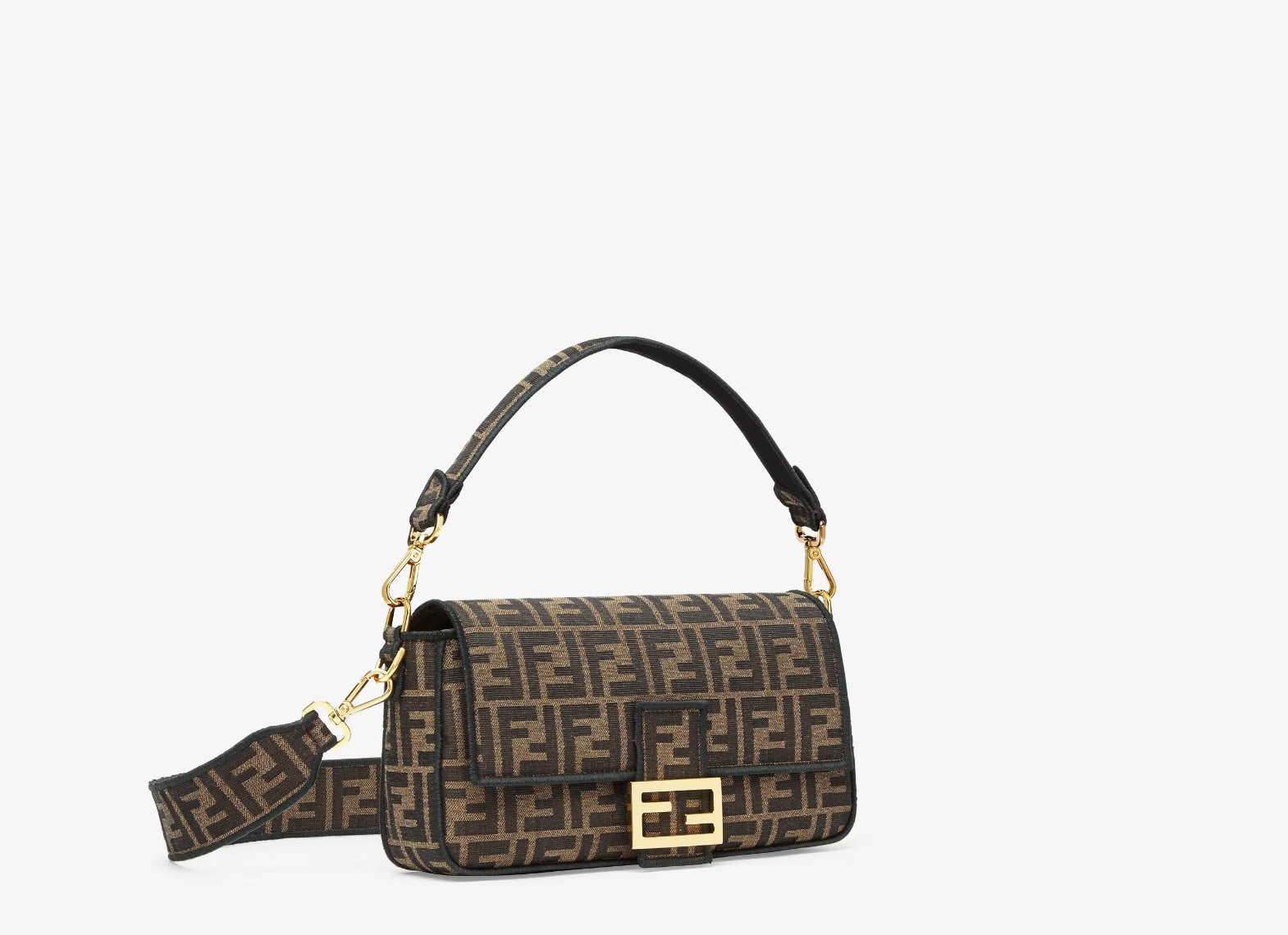 FENDI FF MEDIUM JACUARD BAGUTTE BAG TOBACCO