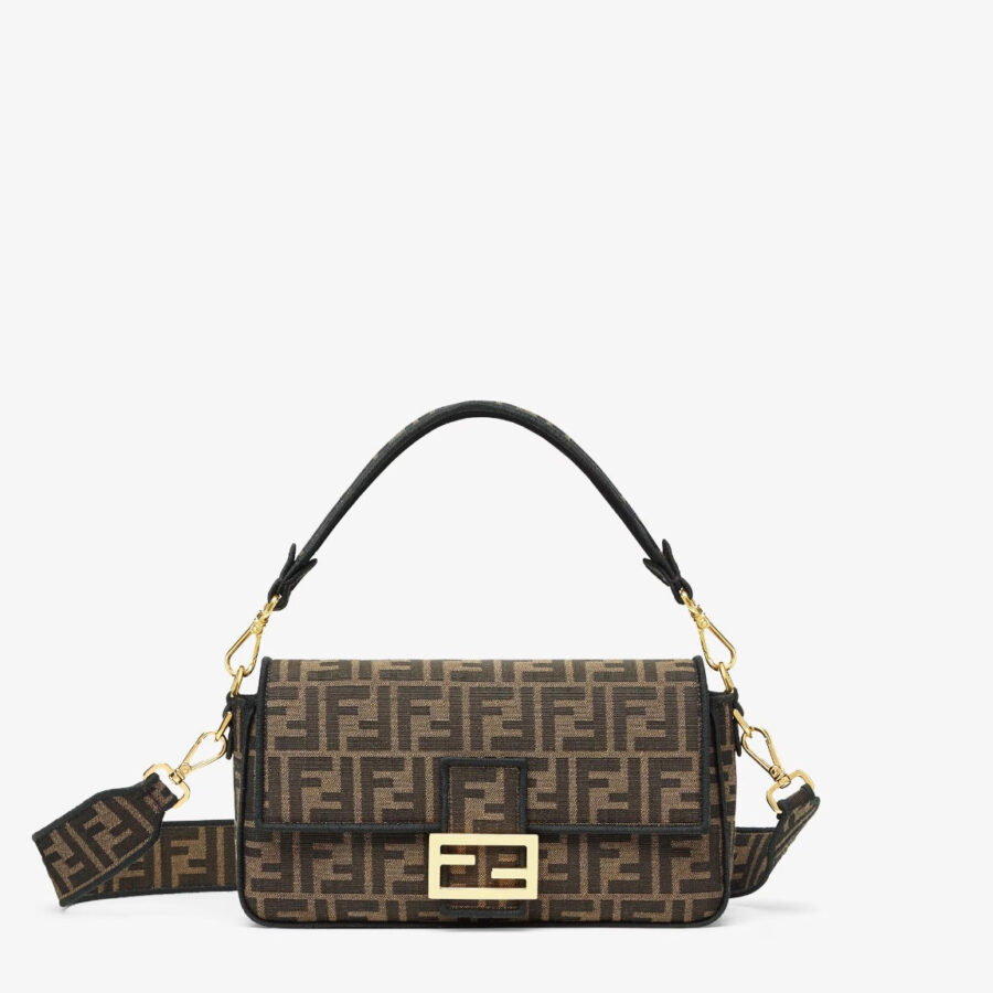FENDI FF MEDIUM JACUARD BAGUTTE BAG TOBACCO | Studio Nafay