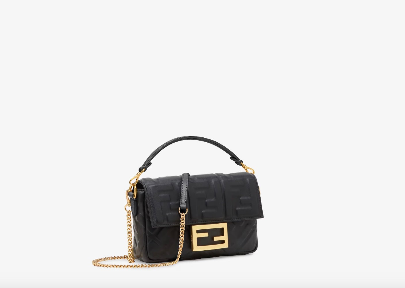 FENDI FF EMBOSSED NAPPA LEATHER MINI BAGUETTE BAG