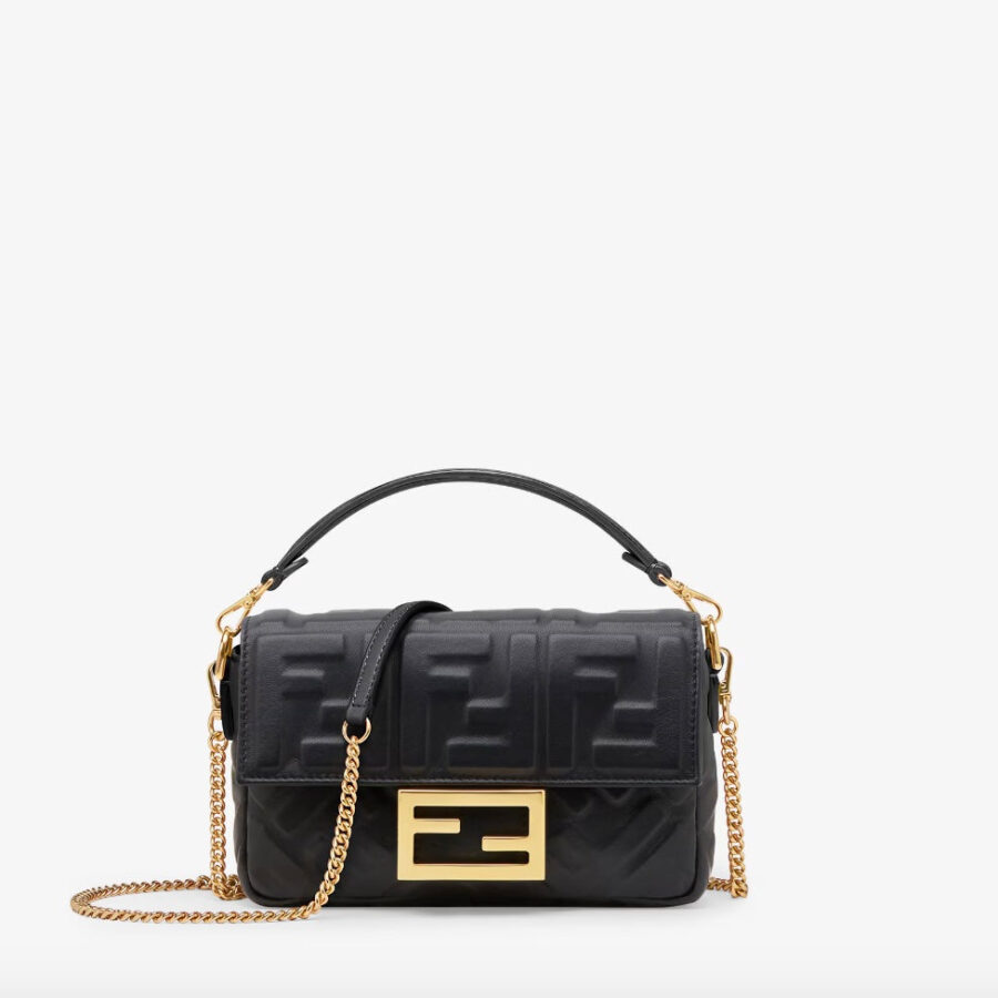 FENDI FF EMBOSSED NAPPA LEATHER MINI BAGUETTE BAG | Studio Nafay