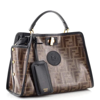FENDI FF PEEKABOO DEFENDER GLAZED CANVAS & LEATHER MINI SATCHEL