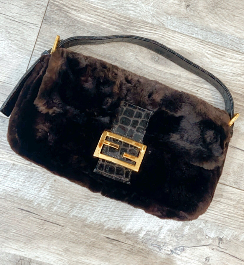 FENDI RABBIT FUR BAGUETTE HANDBAG | Studio Nafay