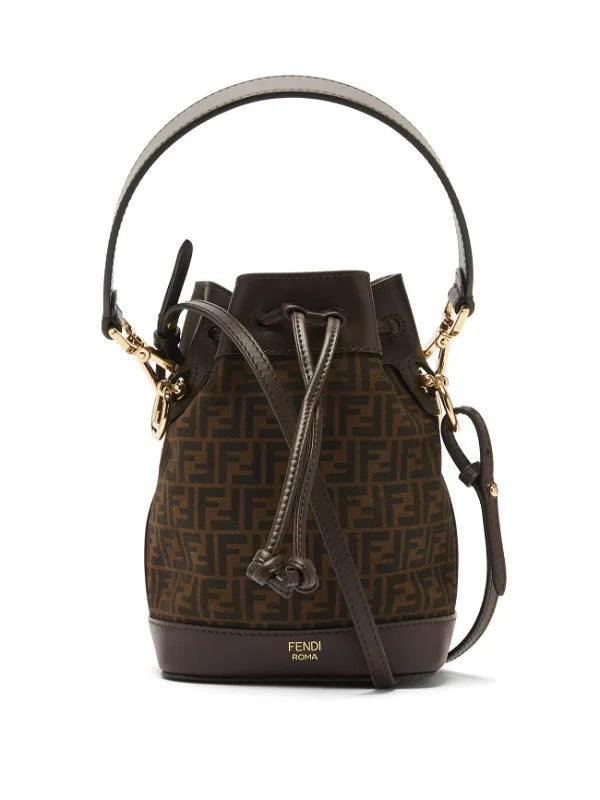 FENDI FF MINI SUEDE AND LEATHER MON TRÉSOR BUCKET BAG | Studio Nafay