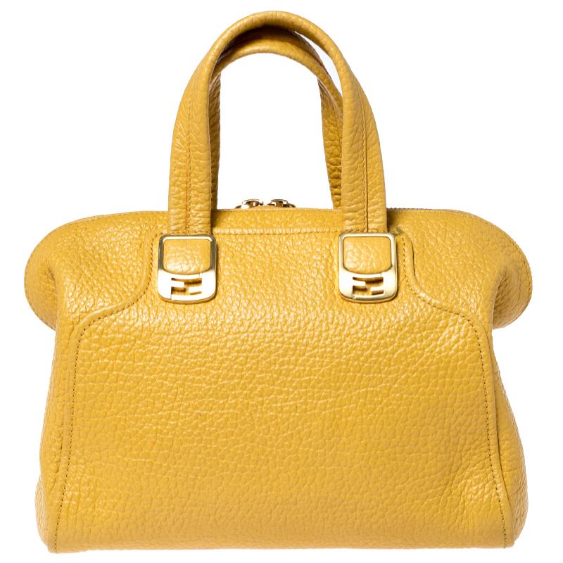FENDI YELLOW PEBBLED CHAMELEON SATCHEL | Studio Nafay