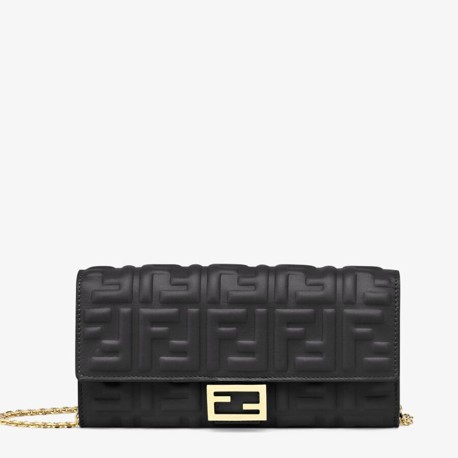 FENDI FF BAGUETTE EMBOSSED LEATHER SHOULDER BAG WALLET ON A CHAIN | Studio Nafay