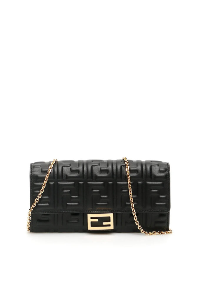 FENDI FF BAGUETTE EMBOSSED LEATHER SHOULDER BAG WALLET ON A CHAIN - Product Image 2