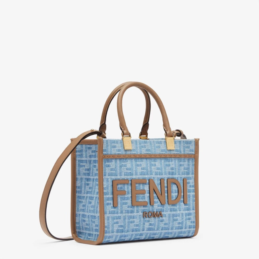FENDI SUNSHINE FF DENIM SMALL SHOPPER TOTE BAG | Studio Nafay