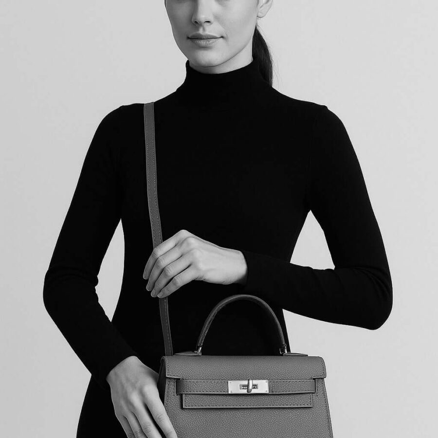 HERMES Kelly Bag Epsom Leather Handbag (25,28) tin gray gold hardware | Studio Nafay