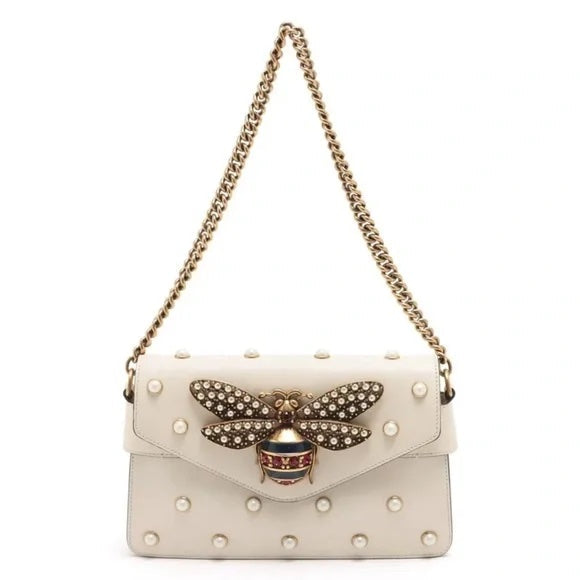 GUCCI NAPPA LEATHER STUDDED QUEEN MARGARET MINI BROADWAY BEE BAG/CLUTCH | Studio Nafay