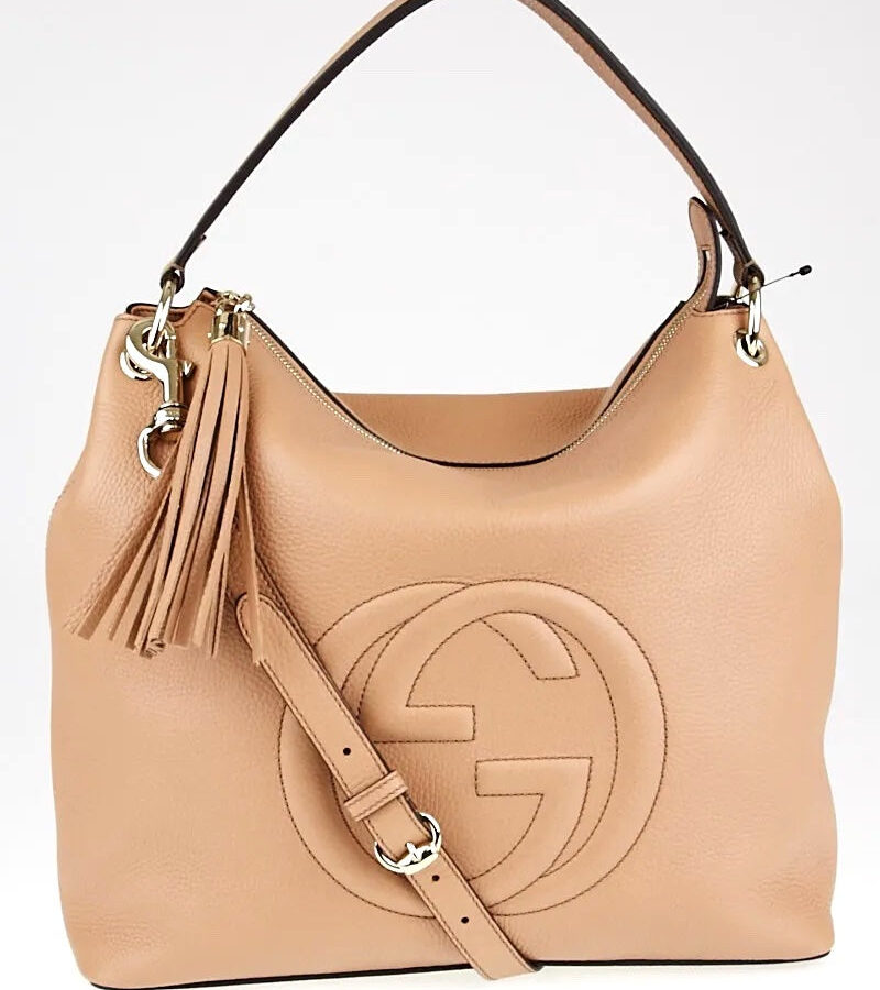 GUCCI PEBBLED CALFSKIN LEATHER CAMELIA TWO WAY LARGE SOHO BAG | Studio Nafay
