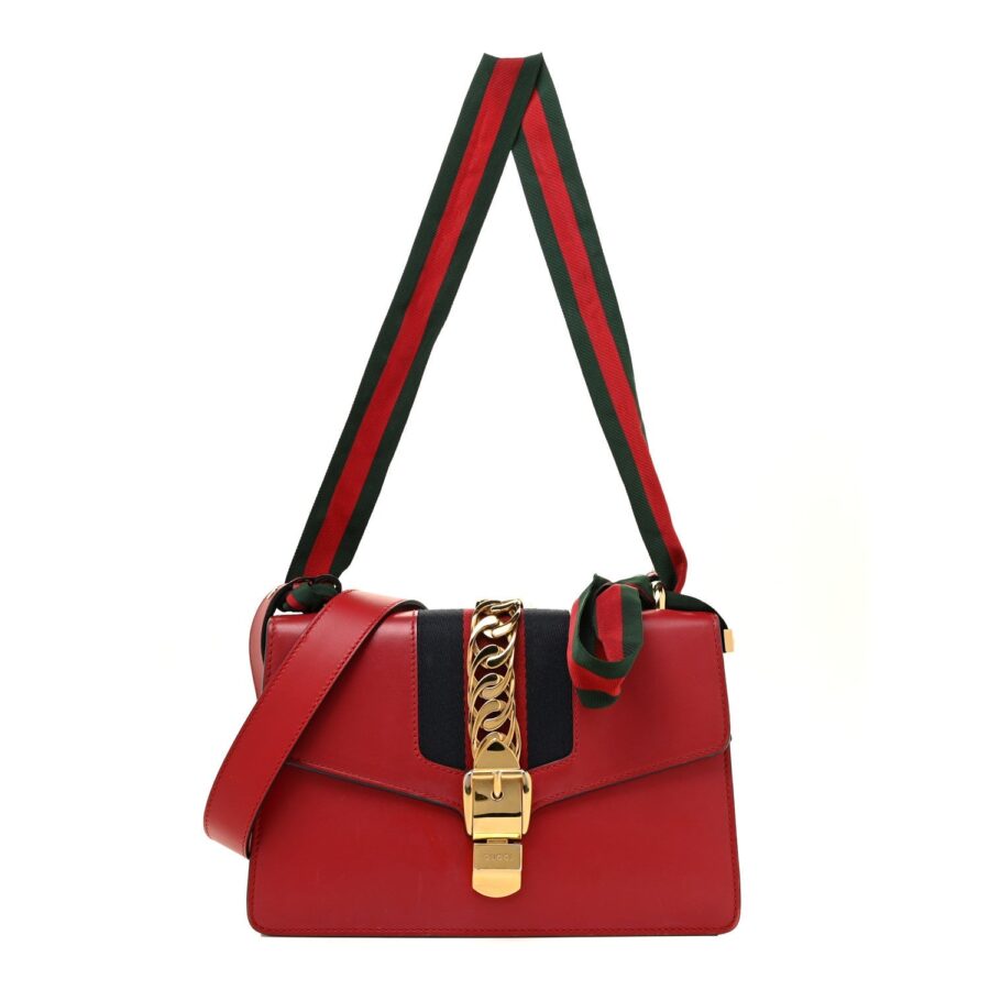 GUCCI CALFSKIN LEATHER WEB MEDIUM SYLVIE SHOULDER BAG | Studio Nafay