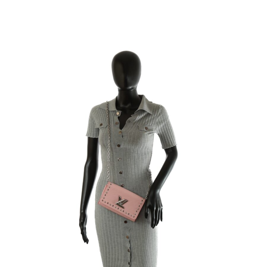 LOUIS VUITTON Epi Leather Twist Studded Wallet on Chain PM Pink | Studio Nafay