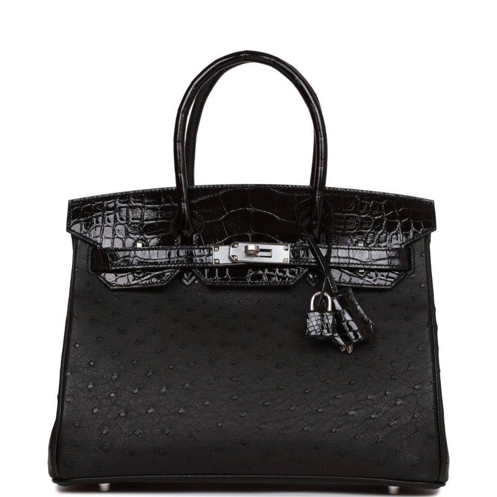 Hermes Birkin 30 Black Shiny Alligator and Ostrich Touch Palladium Hardware - Product Image 2
