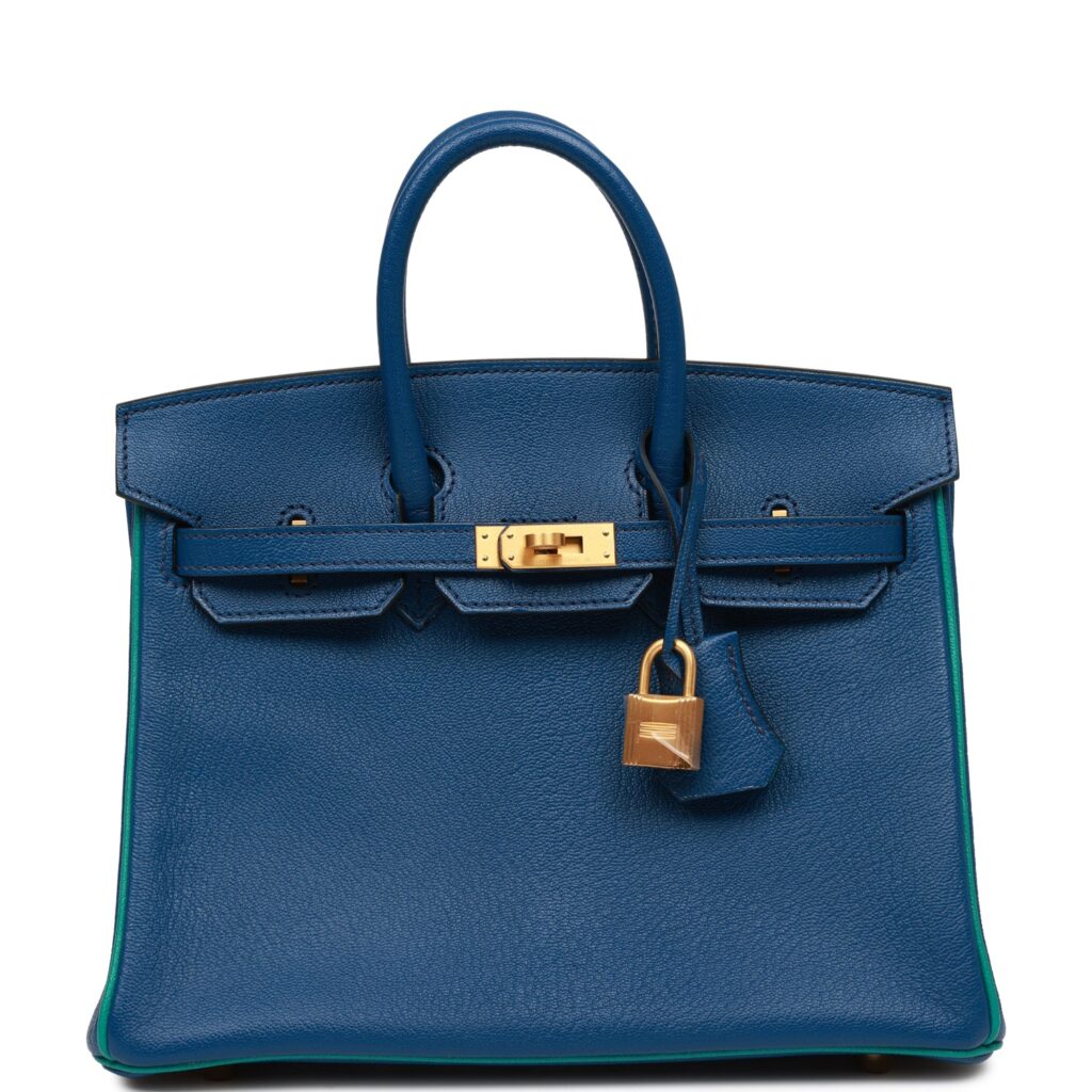 Hermes Special Order (HSS) Birkin 25 Bleu Saphir and Vert Vertigo Chevre Brushed Gold Hardware - Product Image 2
